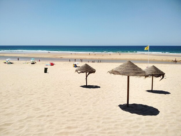 Scenic view of beach against clear sky