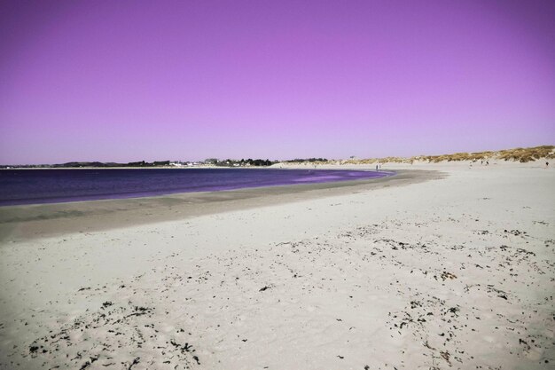 Scenic view of beach against clear sky