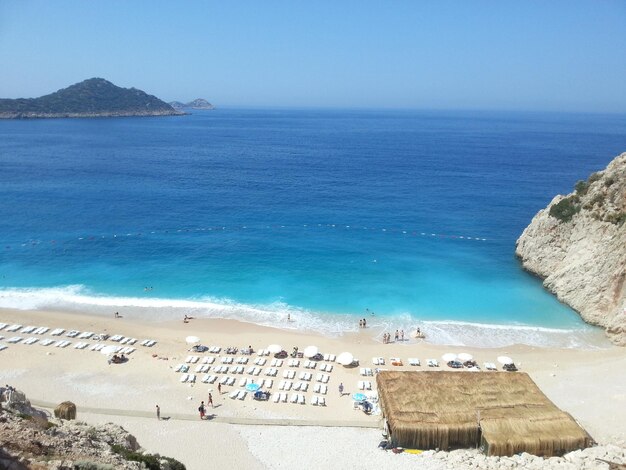 Scenic view of beach against clear sky