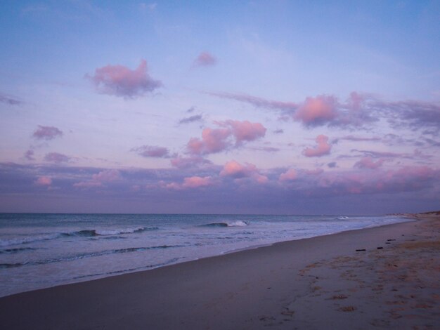 Scenic view of beach against sky during sunset