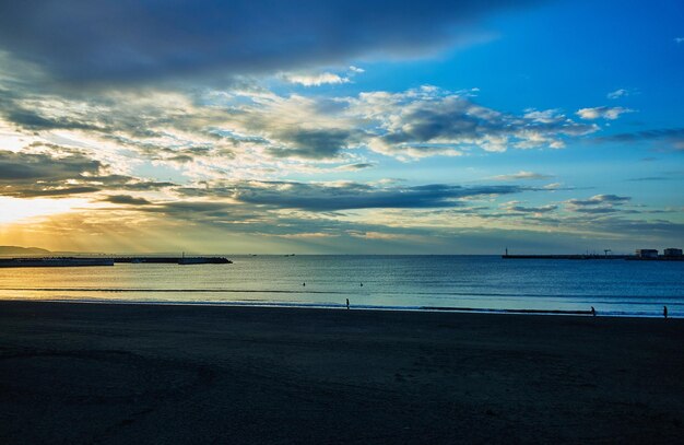 Scenic view of beach against sky during sunset