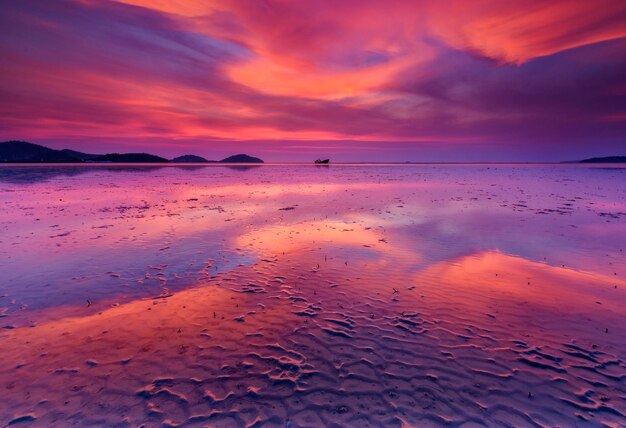 Scenic view of beach against sky during sunset