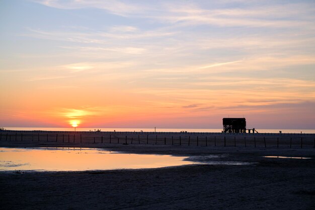 Scenic view of beach against sky during sunset