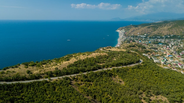 Scenic view of the bizarre rocks in South coast of Crimea in summer