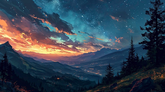 Сценический вид захватывающее дыхание Звездное ночное небо Фонный баннер HD