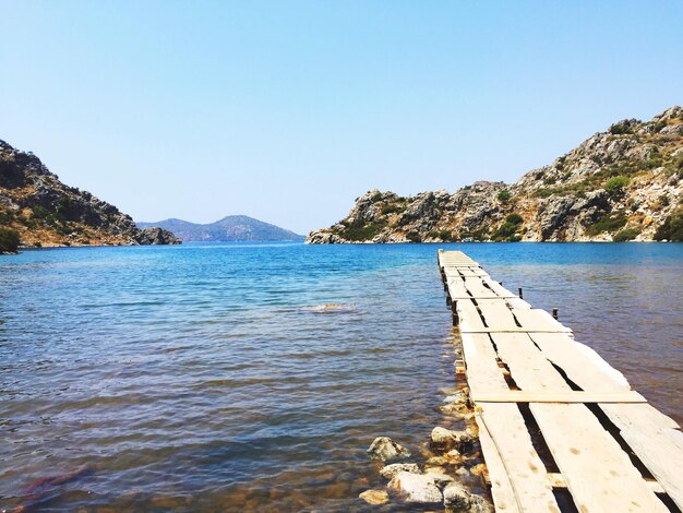 Scenic view of calm lake against clear sky