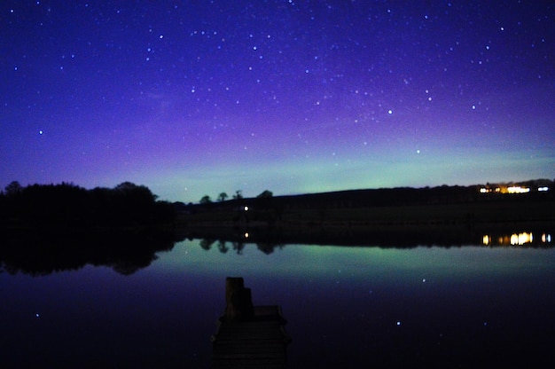 Scenic view of calm lake at night