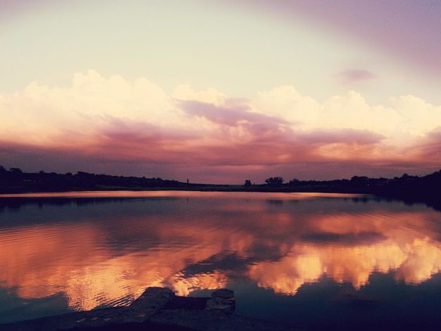 Scenic view of calm lake at sunset