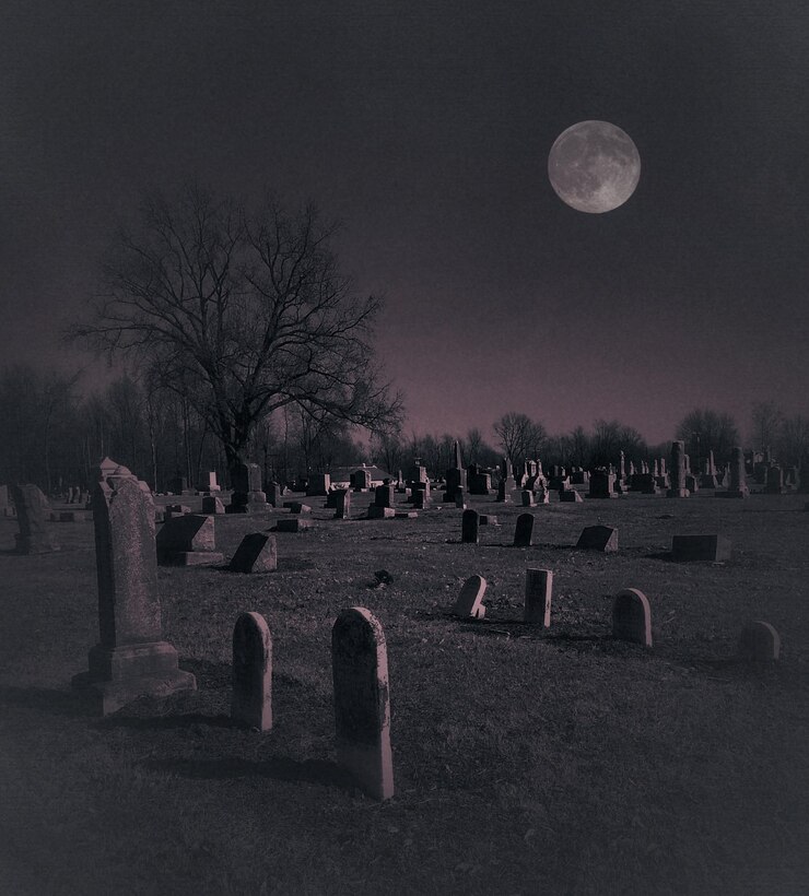 Photo scenic view of cemetery against sky at night