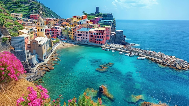 scenic view of the Cinque Terre coastline with colorful houses and clear waters