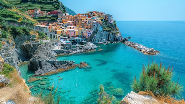 scenic view of the Cinque Terre coastline with colorful houses and clear waters