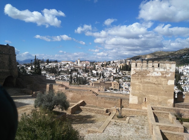 Scenic view of cityscape against cloudy sky