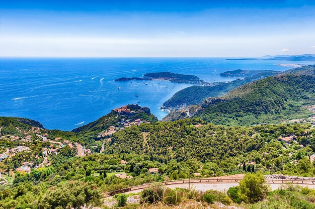 Scenic view over the coastline of the french riviera near the town of eze iconic village near the city of nice cote dazur france