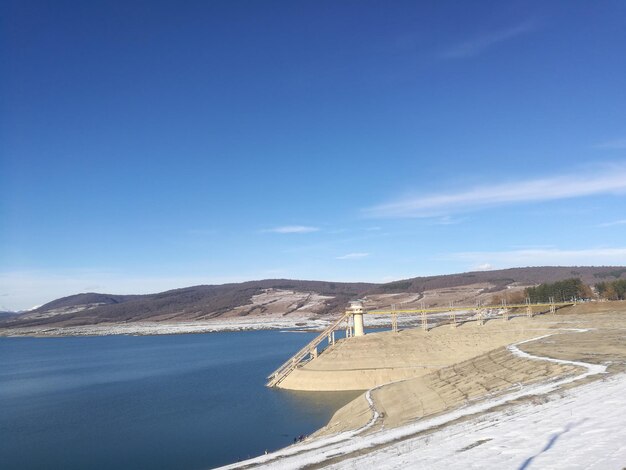 Scenic view of dam against sky