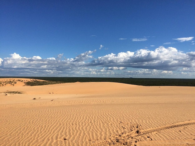 Scenic view of desert against blue sky