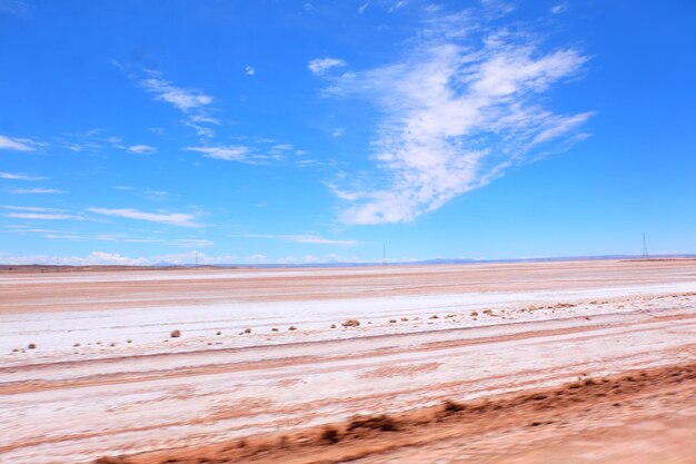 Scenic view of desert against blue sky