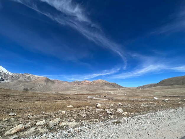 Scenic view of desert against blue sky