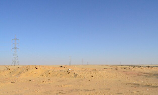 Scenic view of desert against clear blue sky