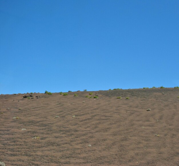 Scenic view of desert against clear blue sky