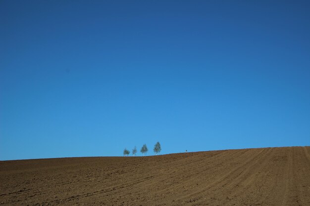 Scenic view of desert against clear blue sky