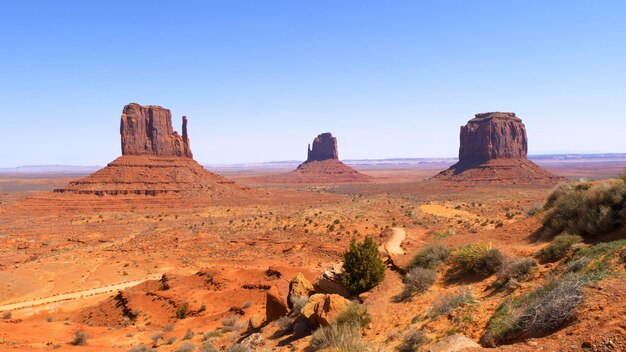 Scenic view of desert against clear sky