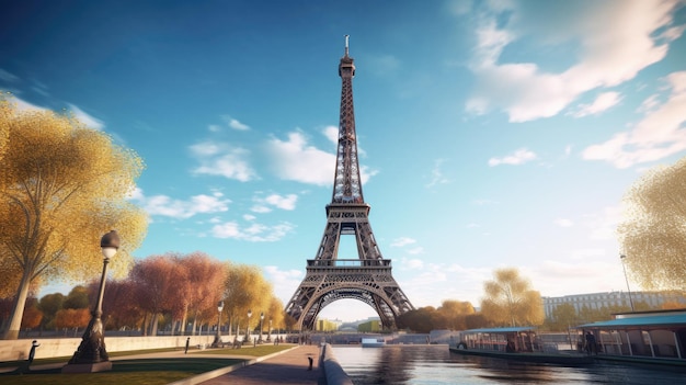 Photo scenic view of the eiffel tower amidst autumn leaves generative ai