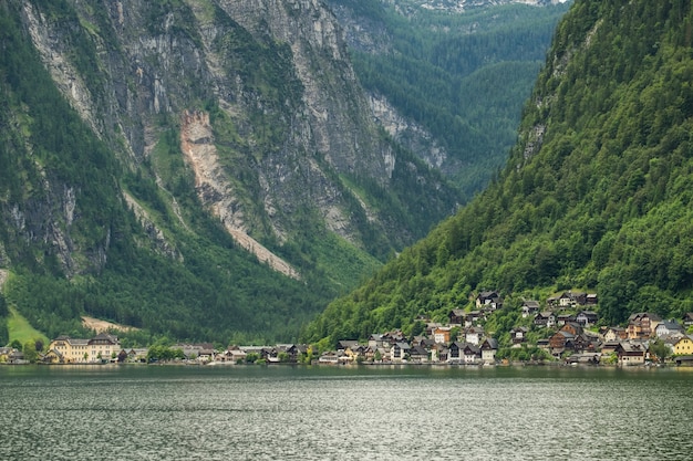 Scenic view of famous mountain and lake, landscape background