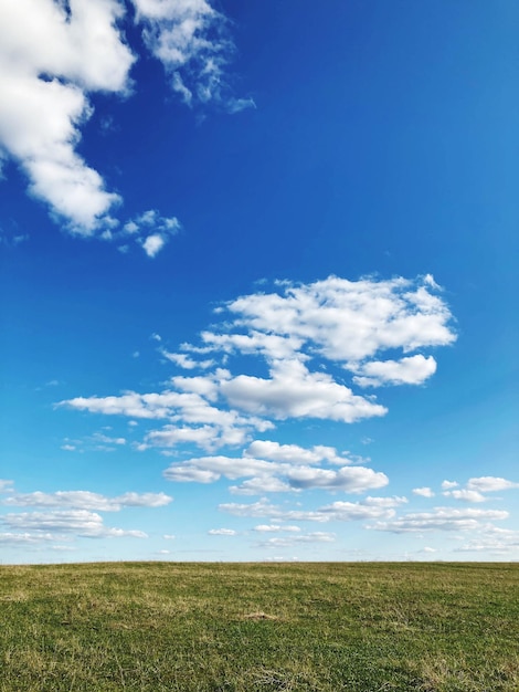 Foto vista panoramica del campo contro il cielo blu