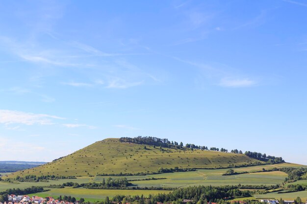 Scenic view of field against blue sky