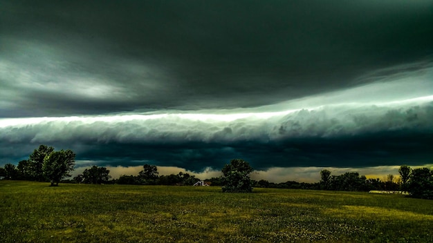 Scenic view of field against cloudy sky