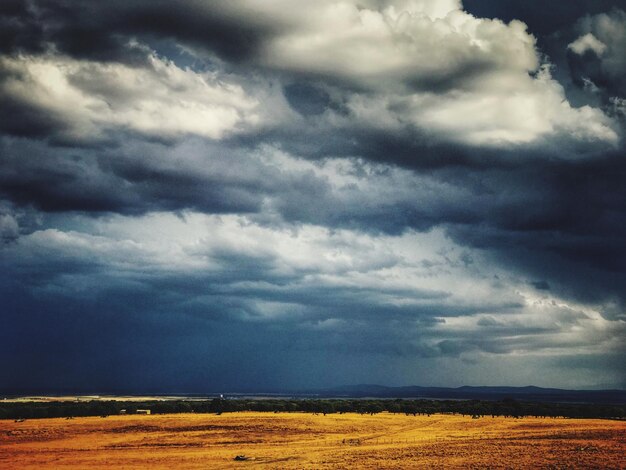 Scenic view of field against cloudy sky