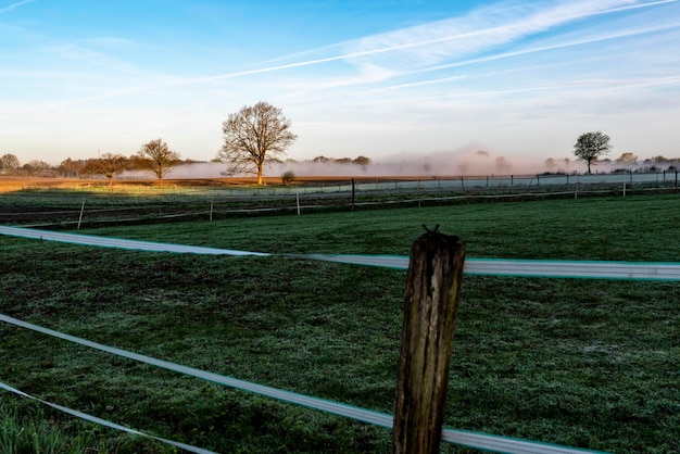 Foto vista panoramica del campo contro un cielo nuvoloso