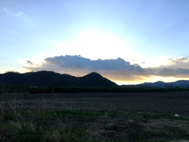 Scenic view of field against sky during sunset