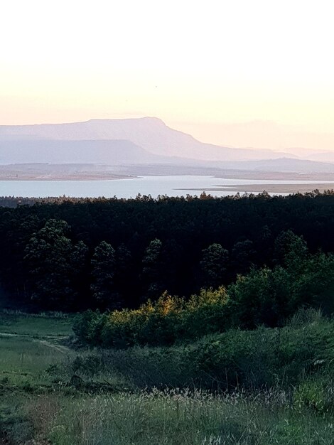 Scenic view of field against sky during sunset