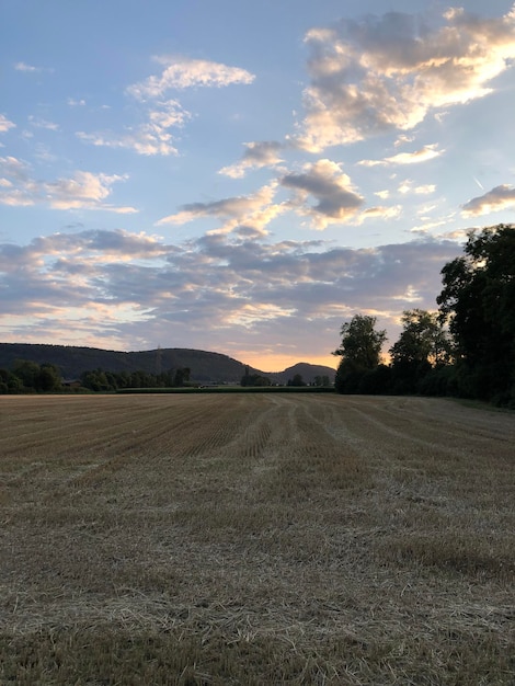 Foto vista panoramica del campo contro il cielo durante il tramonto