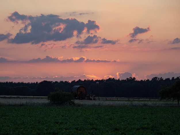 Photo scenic view of field against sky during sunset