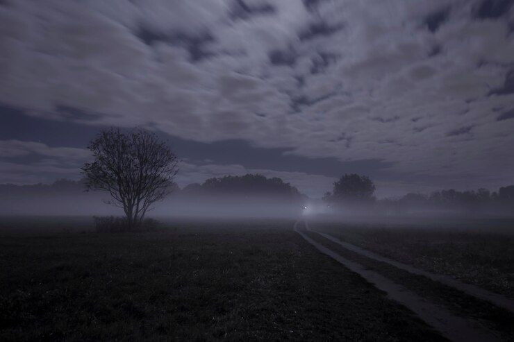 Photo scenic view of field against sky at dusk