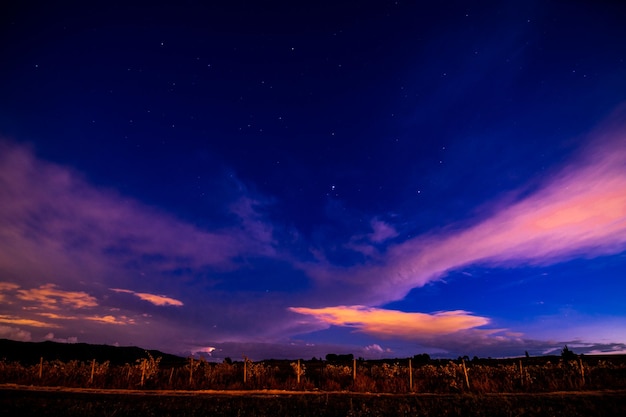 Foto vista panoramica del campo contro il cielo notturno