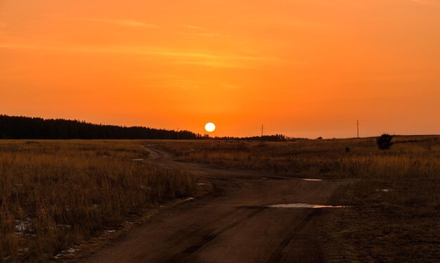 Scenic view of field against sky during sunset