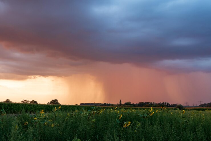 Photo scenic view of field against sky during sunset