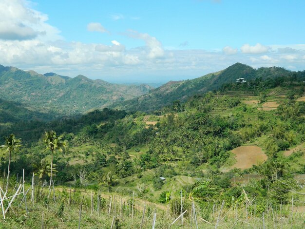 Photo scenic view of field and mountains against sky