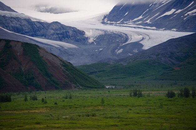 Scenic view of field and mountains against sky