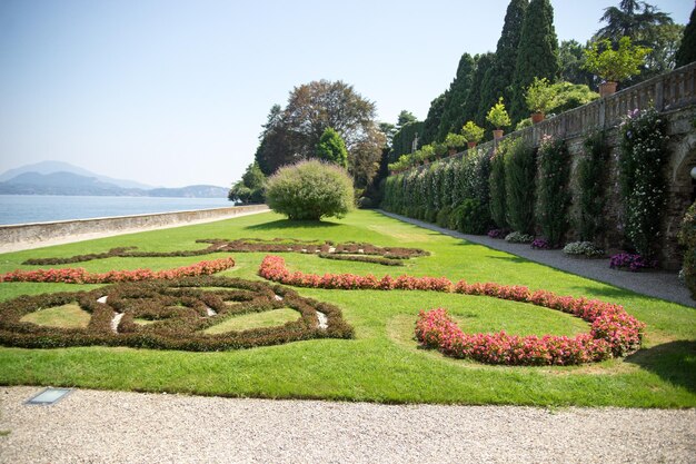 Scenic view of formal garden against sky