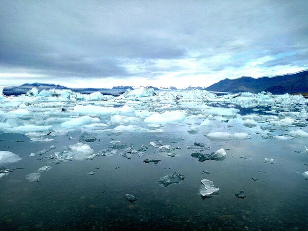 Scenic view of frozen lake against sky