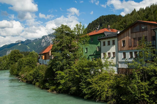 Scenic view of Fussen and mountains Alps