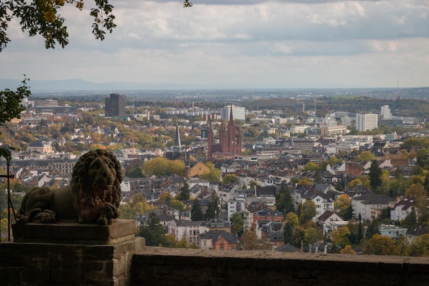 Foto la vista panoramica della città tedesca di wiesbaden vista da neroberg