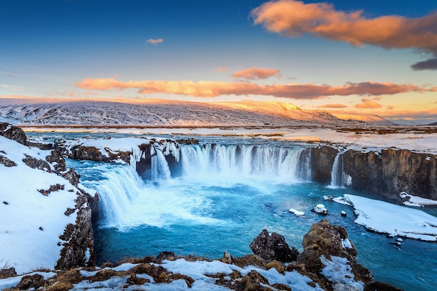 scenic view of godafoss falls against sky