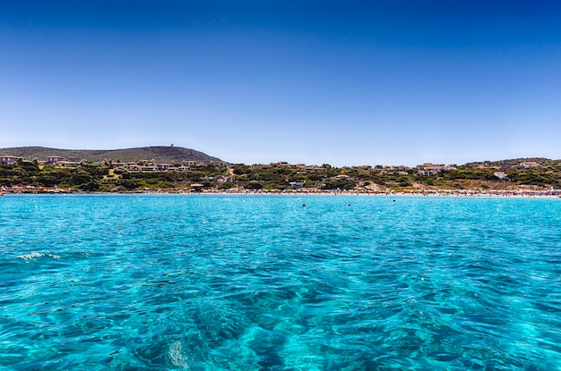 Scenic view of La Pelosa beach, one of the most beautiful seaside places of the Mediterranean