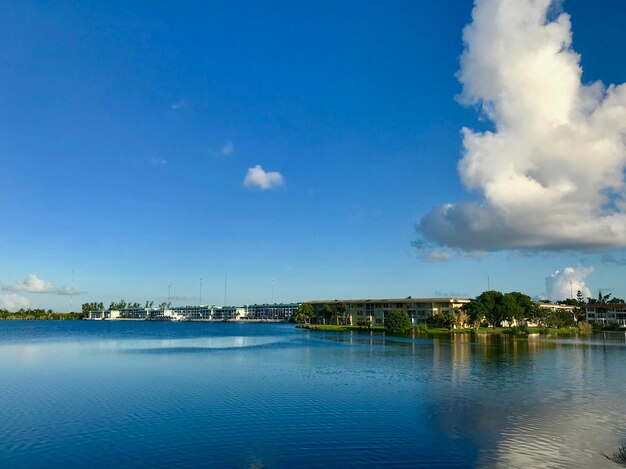 Scenic view of lake against blue sky