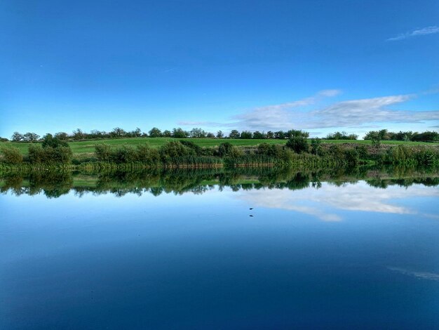 Scenic view of lake against blue sky